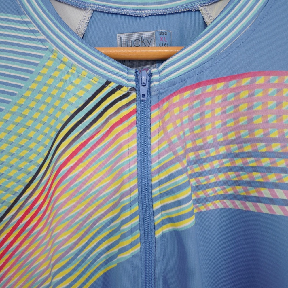 Lucky In Love Shirt Womens XL Blue Mock Neck Long Sleeve Zip Athletic Pullover - Picture 7 of 11